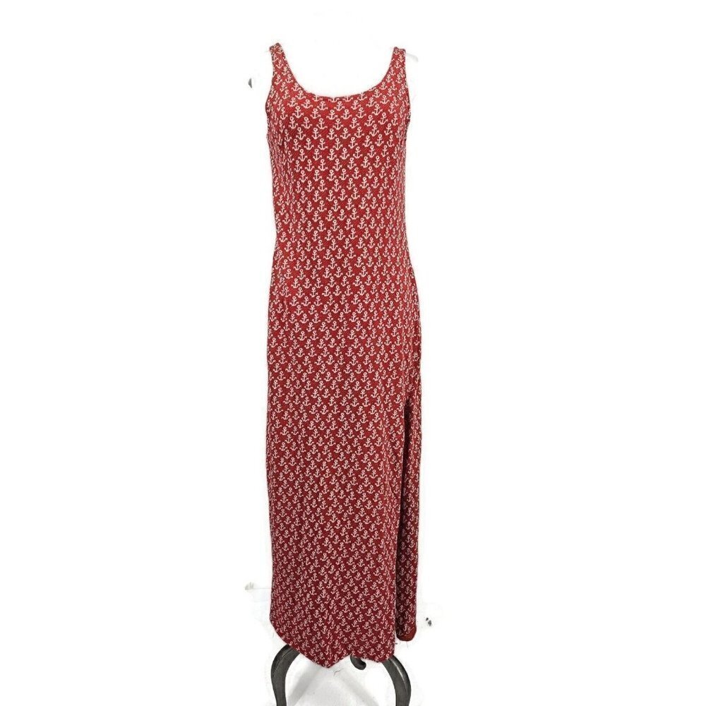 Vintage Fritzi of California Tank Maxi Dress Womens L? Red Anchors Slit